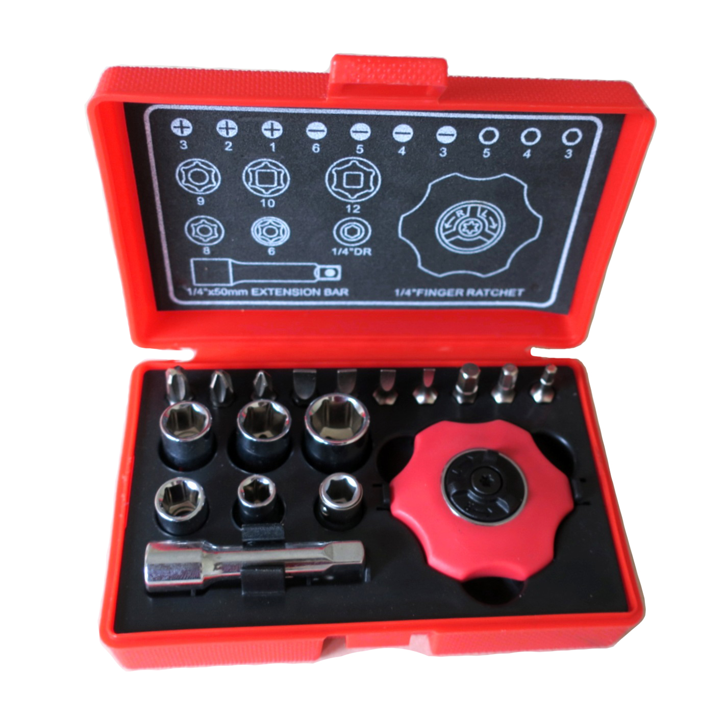 JY8829K 18pcs 1/4-IN FINGER RATCHET SET